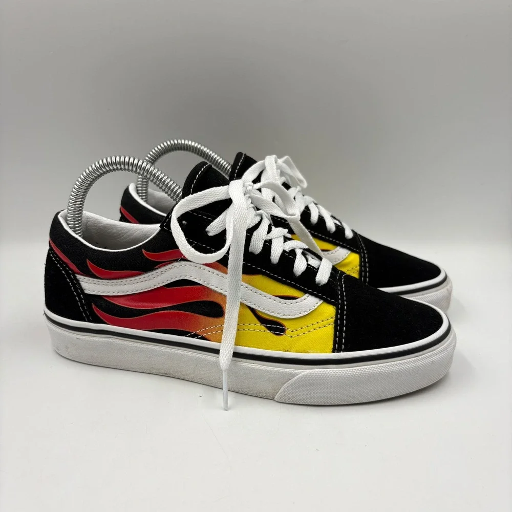 Vans Old Skool‎ Shoes Unisex 5.5 Women 4 Men Black Flame Good Low Top Sneakers
